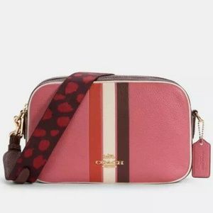 Coach Colorblock Stripe Jes Double Zip Crossbody Bag C4079 Pink with Tags